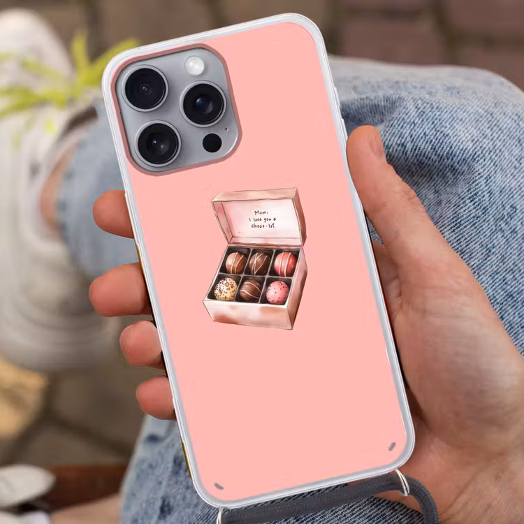 Doosje - Bonbons - Liefdevolle - Tekst Hoesje iPhone 16 Pro Max met koord klein -sfeer3
