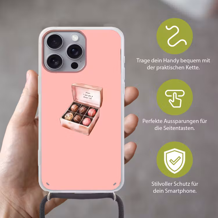 Doosje - Bonbons - Liefdevolle - Tekst Hoesje iPhone 16 Pro Max met koord klein -sfeer2_DE