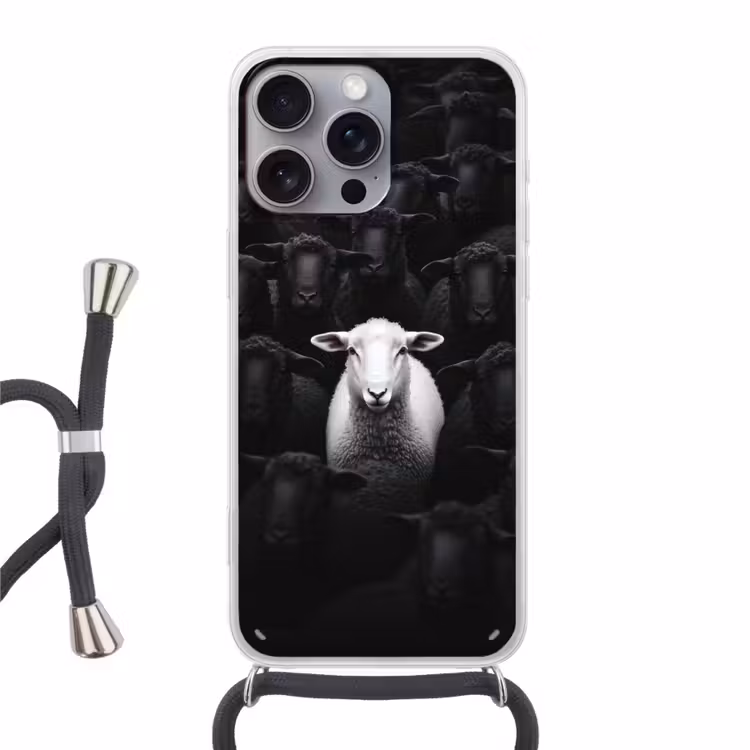 Schapen - Wit - Duisternis Hoesje iPhone 16 Pro Max met koord klein -3d