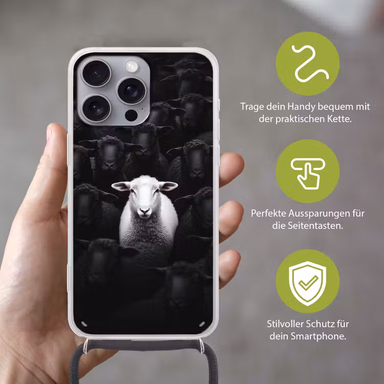 Schapen - Wit - Duisternis Hoesje iPhone 16 Pro Max met koord klein -sfeer2_DE