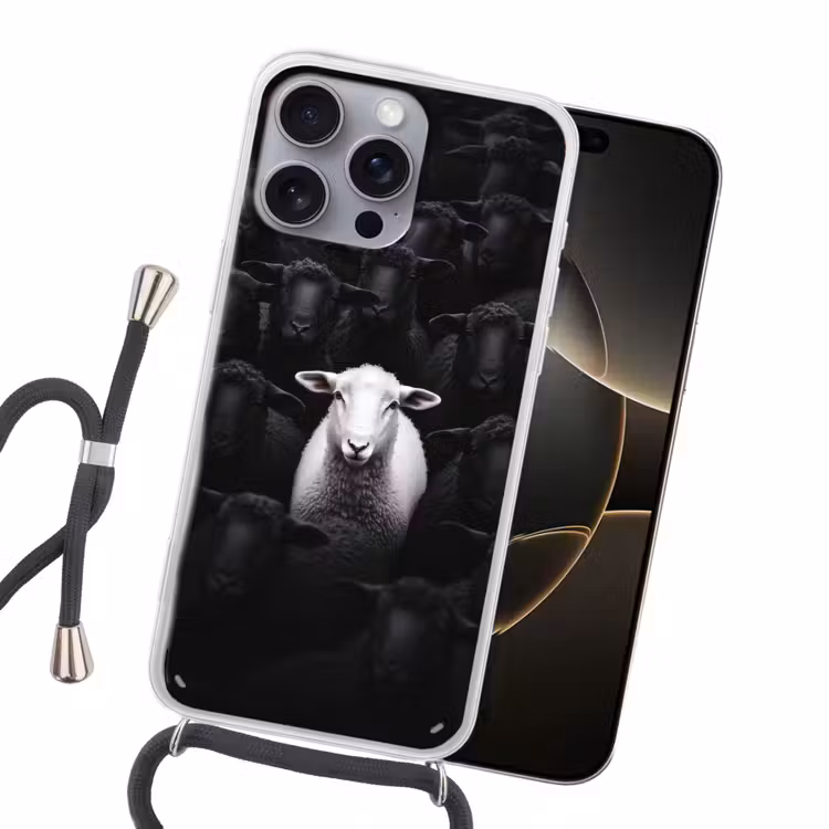 Schapen - Wit - Duisternis Hoesje iPhone 16 Pro Max met koord klein -sfeer1