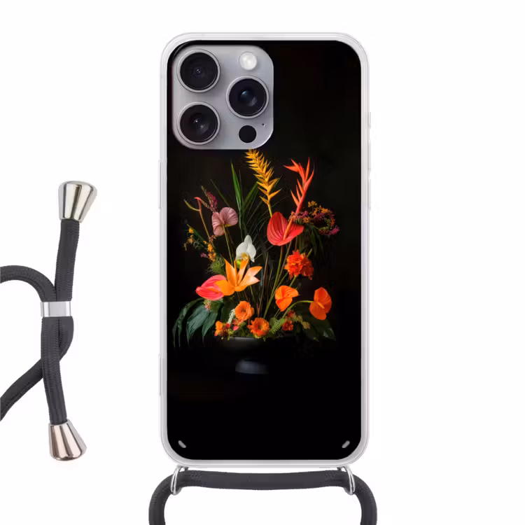 Schaal - Boeket - Bloemen Hoesje iPhone 16 Pro Max met koord klein -3d