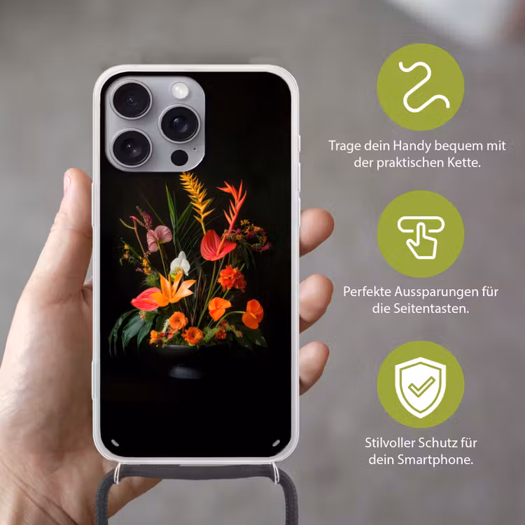 Schaal - Boeket - Bloemen Hoesje iPhone 16 Pro Max met koord klein -sfeer2_DE