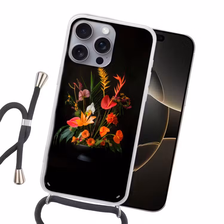 Schaal - Boeket - Bloemen Hoesje iPhone 16 Pro Max met koord klein -sfeer1