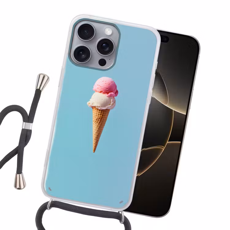 Bolletjes - Schepijs - Hoorntje - Blauw Hoesje iPhone 16 Pro Max met koord klein -sfeer1