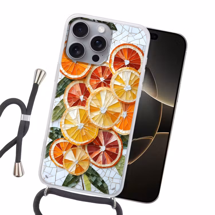 Schijfjes - Fruit - Oranje - Mozaïek Hoesje iPhone 16 Pro Max met koord klein -sfeer1