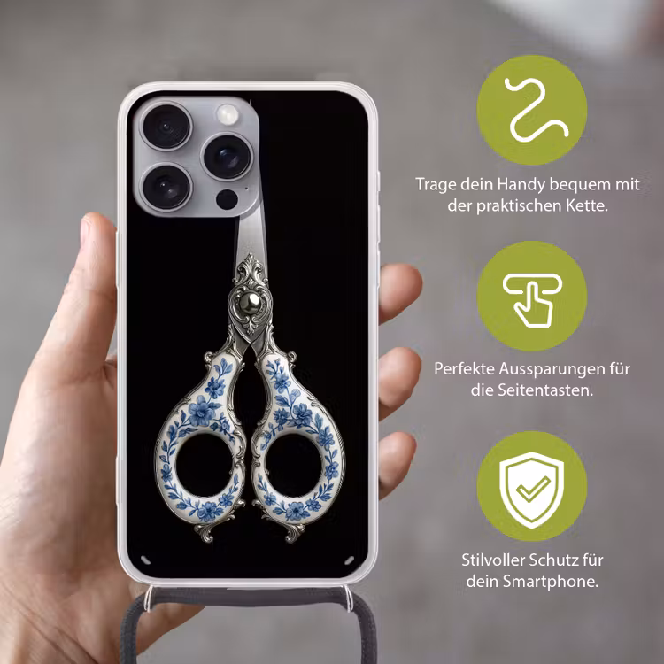 Schaar - Delfts blauw - Zwart Hoesje iPhone 16 Pro Max met koord klein -sfeer2_DE