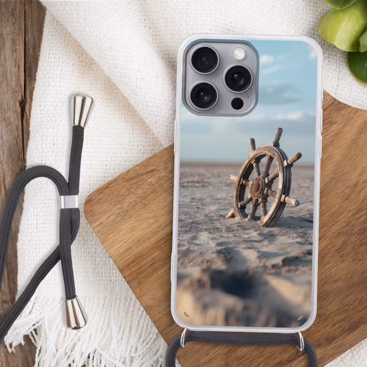 Scheepsstuur - Hout - Bruin - Zand Hoesje iPhone 16 Pro Max met koord klein -sfeer4
