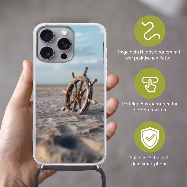 Scheepsstuur - Hout - Bruin - Zand Hoesje iPhone 16 Pro Max met koord klein -sfeer2_DE