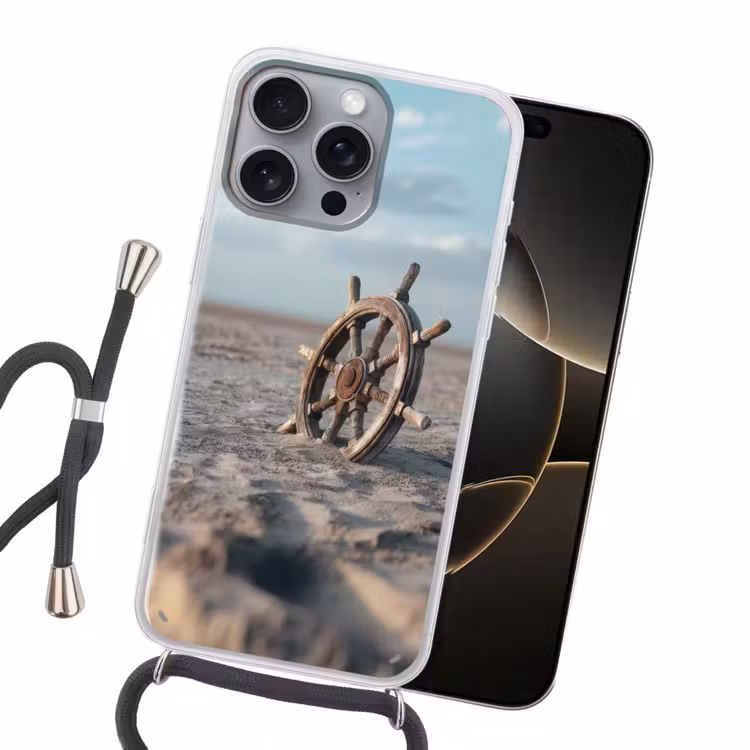 Scheepsstuur - Hout - Bruin - Zand Hoesje iPhone 16 Pro Max met koord klein -sfeer1