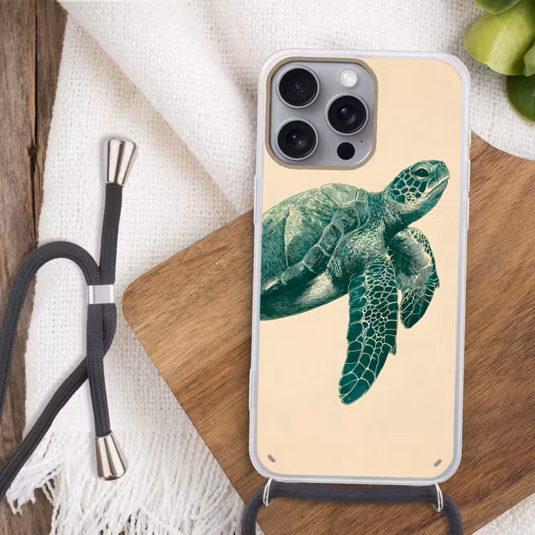 Schildpad - Sierlijk - Groen - Schild Hoesje iPhone 16 Pro Max met koord klein -sfeer4