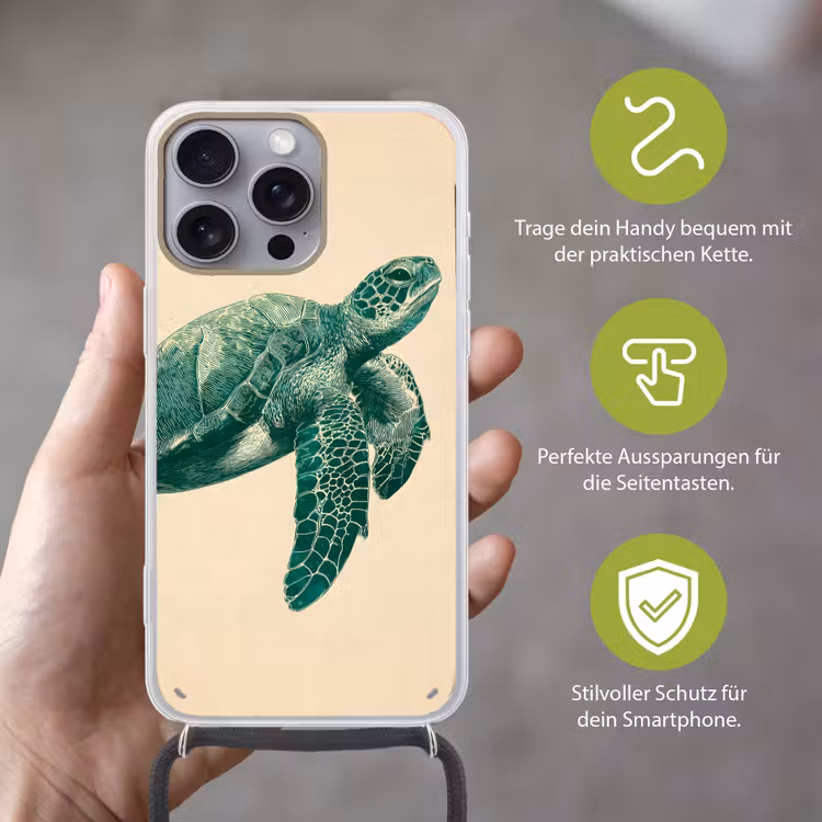 Schildpad - Sierlijk - Groen - Schild Hoesje iPhone 16 Pro Max met koord klein -sfeer2_DE