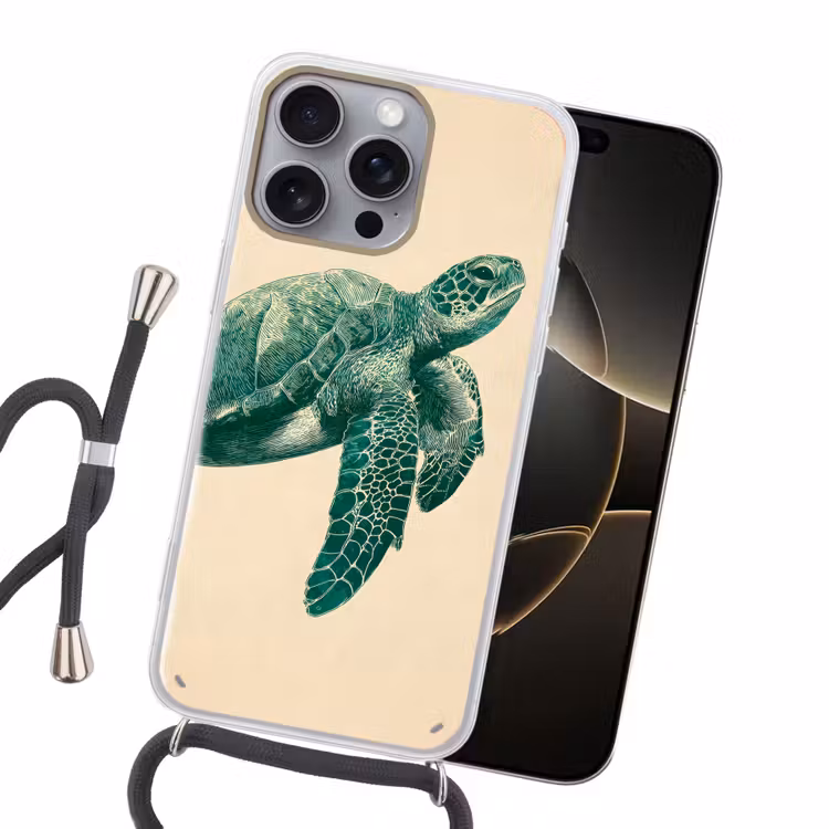 Schildpad - Sierlijk - Groen - Schild Hoesje iPhone 16 Pro Max met koord klein -sfeer1