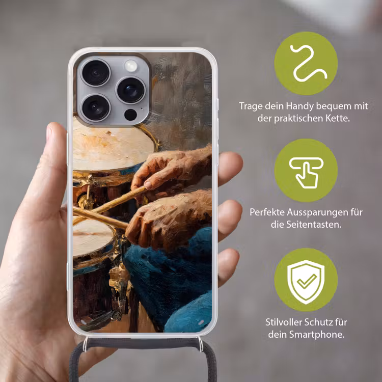 Drumstokken - Olieverf - Man Hoesje iPhone 16 Pro Max met koord klein -sfeer2_DE