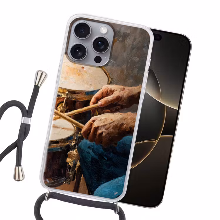 Drumstokken - Olieverf - Man Hoesje iPhone 16 Pro Max met koord klein -sfeer1