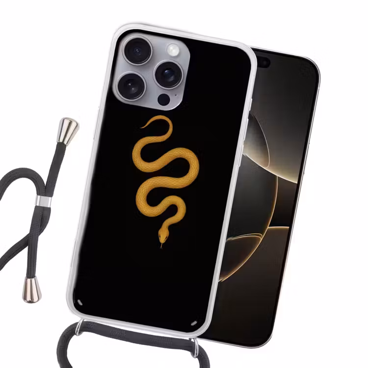 Slang - Minimalistisch - Goud Hoesje iPhone 16 Pro Max met koord klein -sfeer1