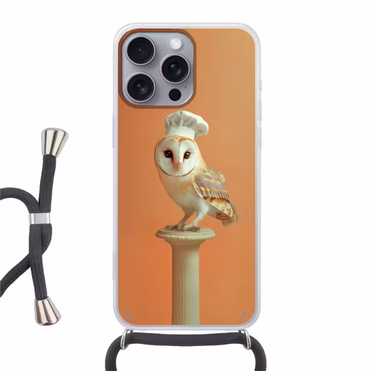 Kerkuil - Koksmuts - Oranje - Vogel Hoesje iPhone 16 Pro Max met koord klein -3d