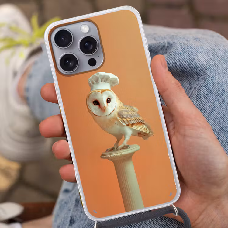 Kerkuil - Koksmuts - Oranje - Vogel Hoesje iPhone 16 Pro Max met koord klein -sfeer3