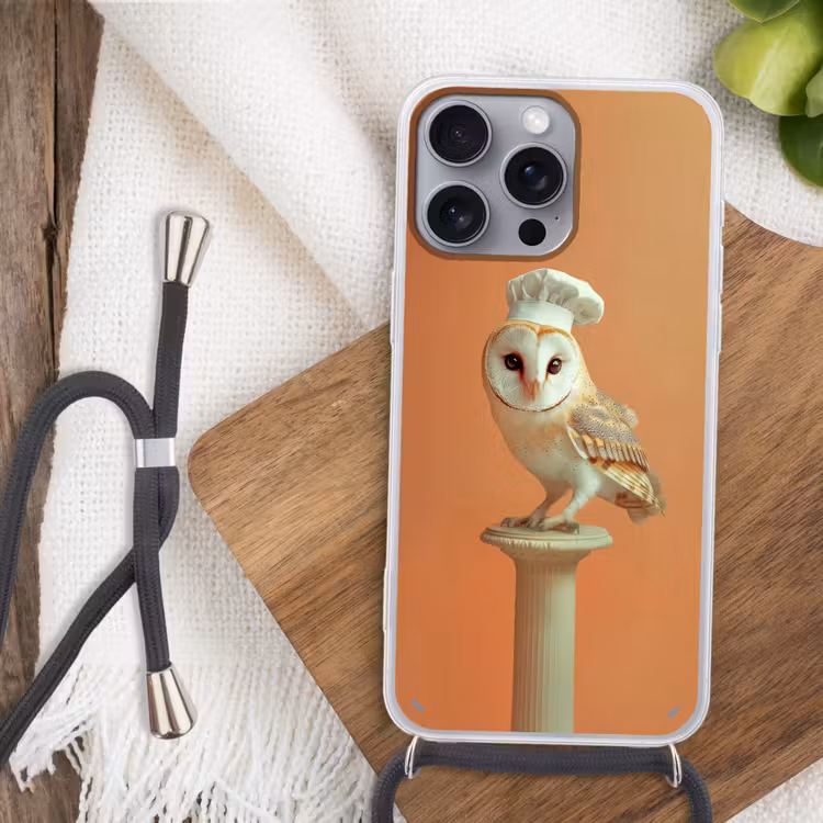Kerkuil - Koksmuts - Oranje - Vogel Hoesje iPhone 16 Pro Max met koord klein -sfeer4