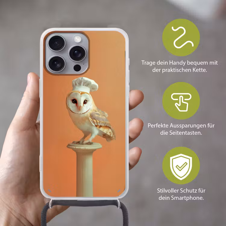 Kerkuil - Koksmuts - Oranje - Vogel Hoesje iPhone 16 Pro Max met koord klein -sfeer2_DE