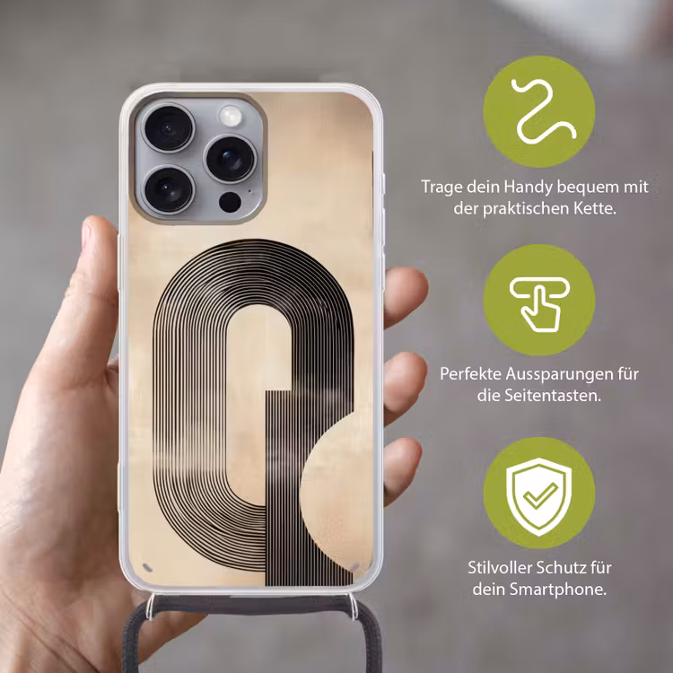 Boog - Strepen - Minimalistisch - Zwart Hoesje iPhone 16 Pro Max met koord klein -sfeer2_DE
