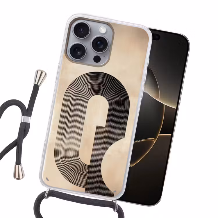 Boog - Strepen - Minimalistisch - Zwart Hoesje iPhone 16 Pro Max met koord klein -sfeer1