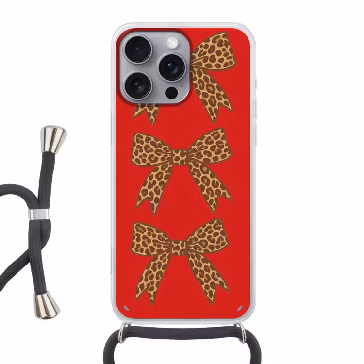 Strikken - Panterprint - Rood Hoesje iPhone 16 Pro Max met koord klein -3d