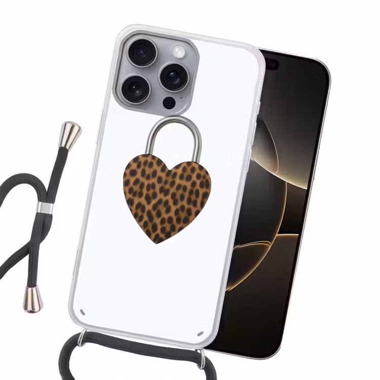 Slot - Hartvormig - Bruin - Panterprint Hoesje iPhone 16 Pro Max met koord klein -sfeer1