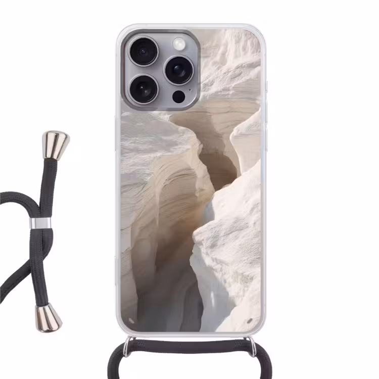 Kloof - Wit - Sneeuw Hoesje iPhone 16 Pro Max met koord klein -3d