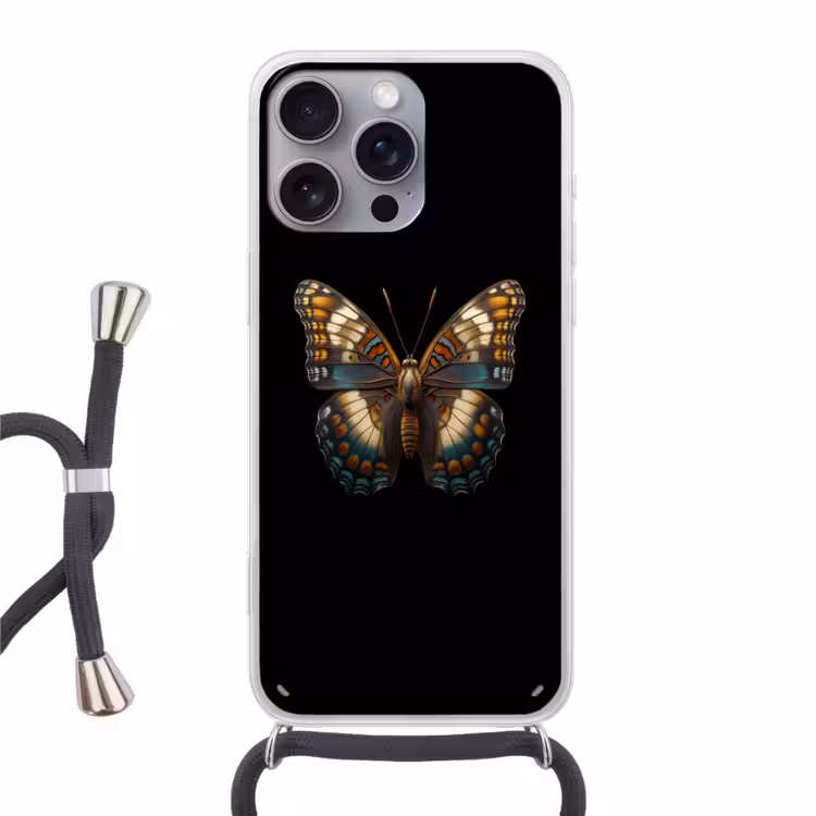 Vlinder - Kleurrijk - mozaïekachtig Hoesje iPhone 16 Pro Max met koord klein -3d