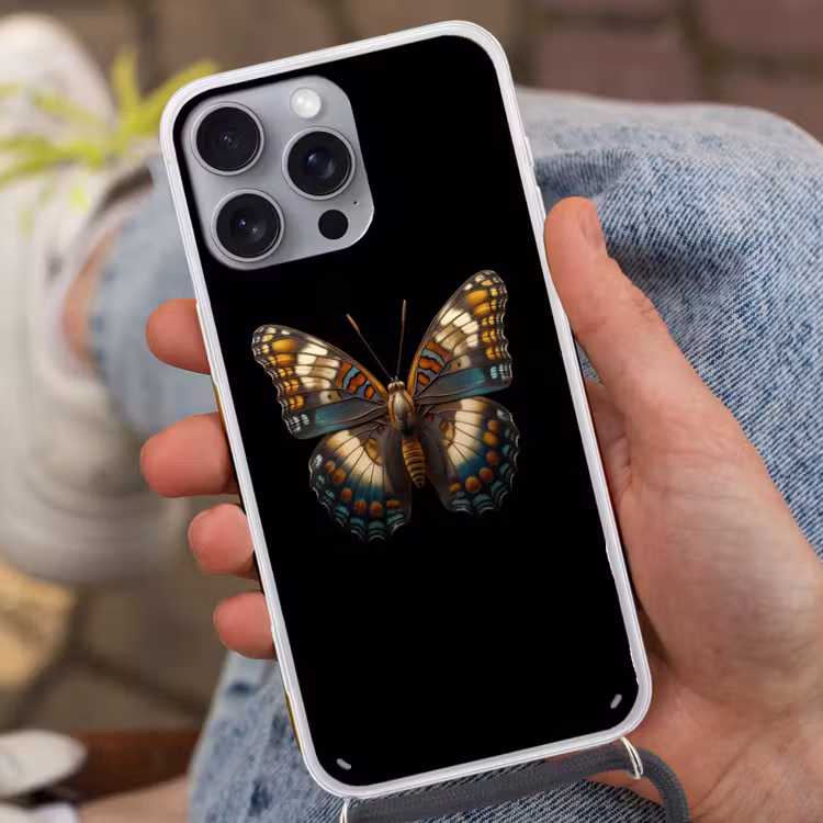Vlinder - Kleurrijk - mozaïekachtig Hoesje iPhone 16 Pro Max met koord klein -sfeer3