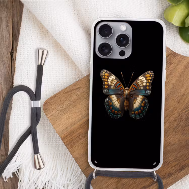 Vlinder - Kleurrijk - mozaïekachtig Hoesje iPhone 16 Pro Max met koord klein -sfeer4