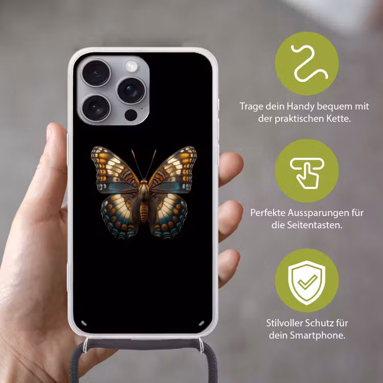 Vlinder - Kleurrijk - mozaïekachtig Hoesje iPhone 16 Pro Max met koord klein -sfeer2_DE