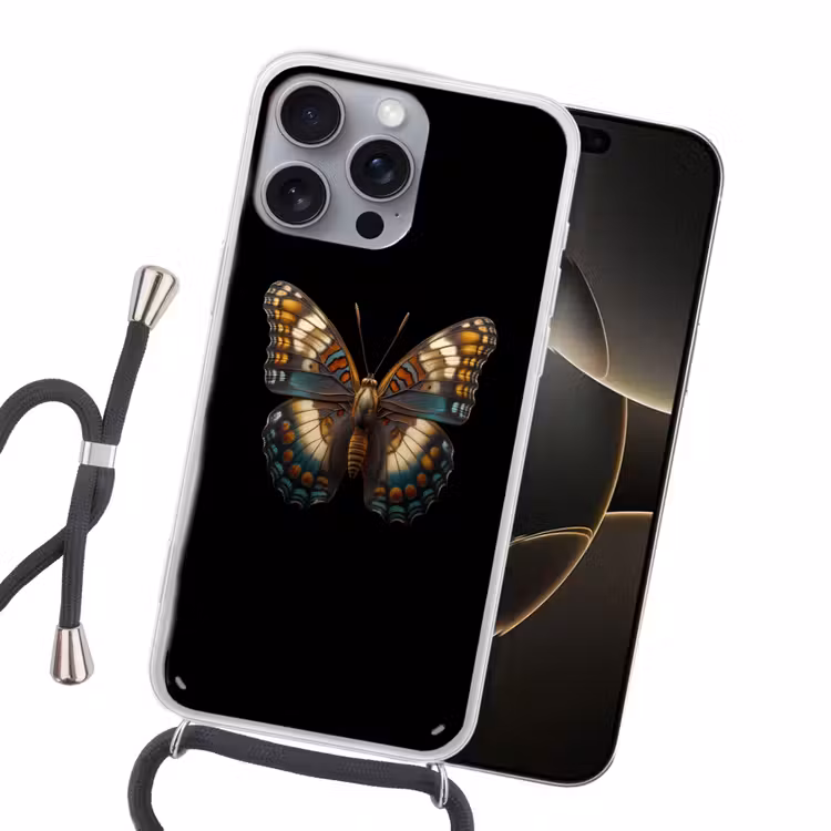 Vlinder - Kleurrijk - mozaïekachtig Hoesje iPhone 16 Pro Max met koord klein -sfeer1