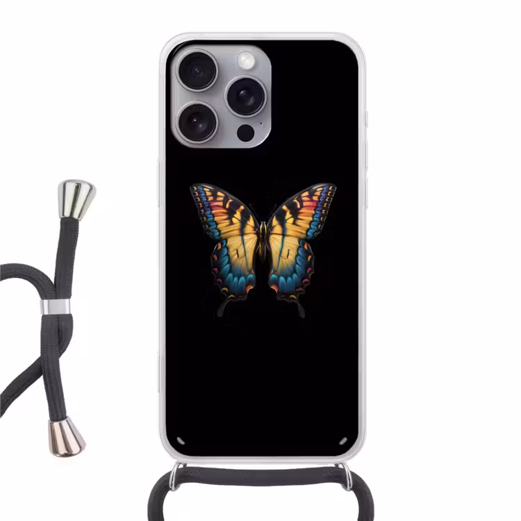 Vlinder - Kleurrijk - Speels Hoesje iPhone 16 Pro Max met koord klein -3d