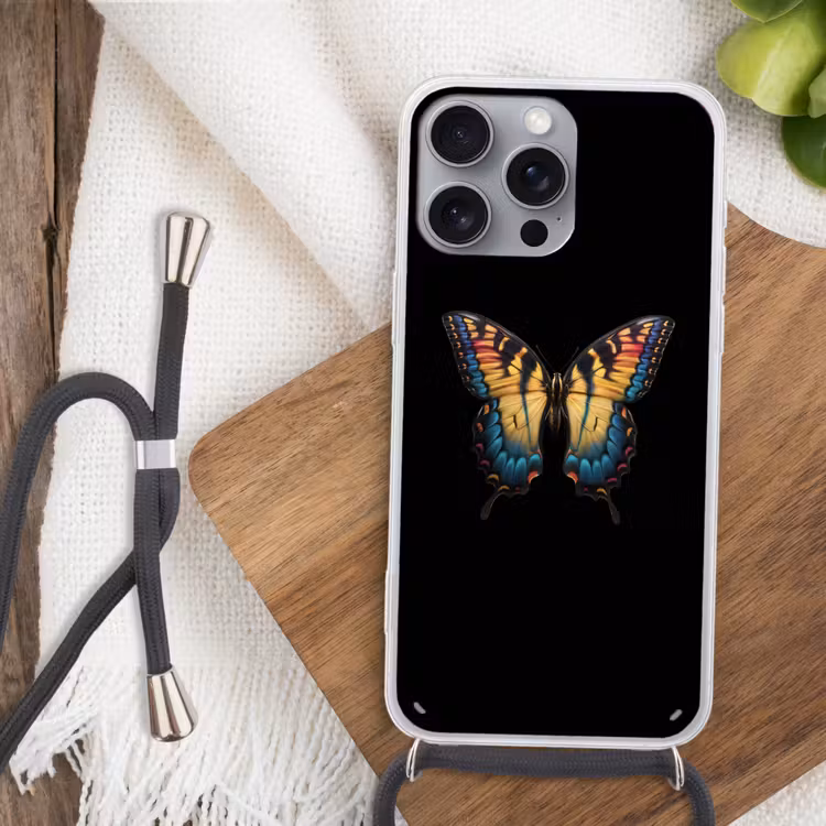 Vlinder - Kleurrijk - Speels Hoesje iPhone 16 Pro Max met koord klein -sfeer4