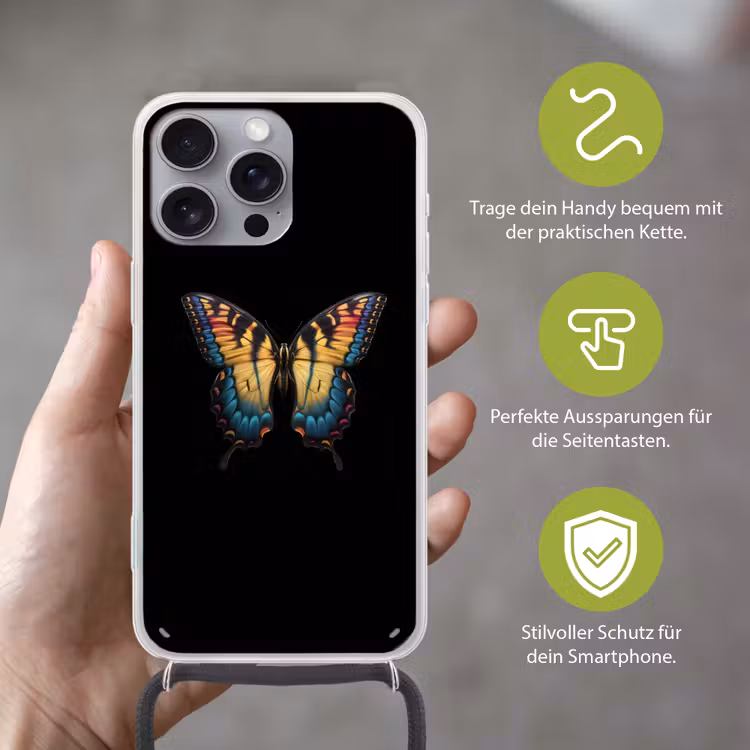 Vlinder - Kleurrijk - Speels Hoesje iPhone 16 Pro Max met koord klein -sfeer2_DE