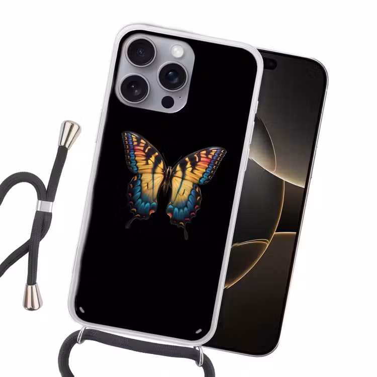 Vlinder - Kleurrijk - Speels Hoesje iPhone 16 Pro Max met koord klein -sfeer1