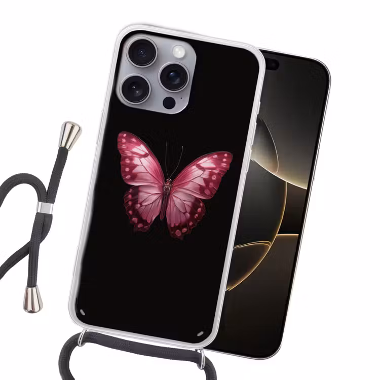 Vlinder - Fuchsia - Grafisch Hoesje iPhone 16 Pro Max met koord klein -sfeer1