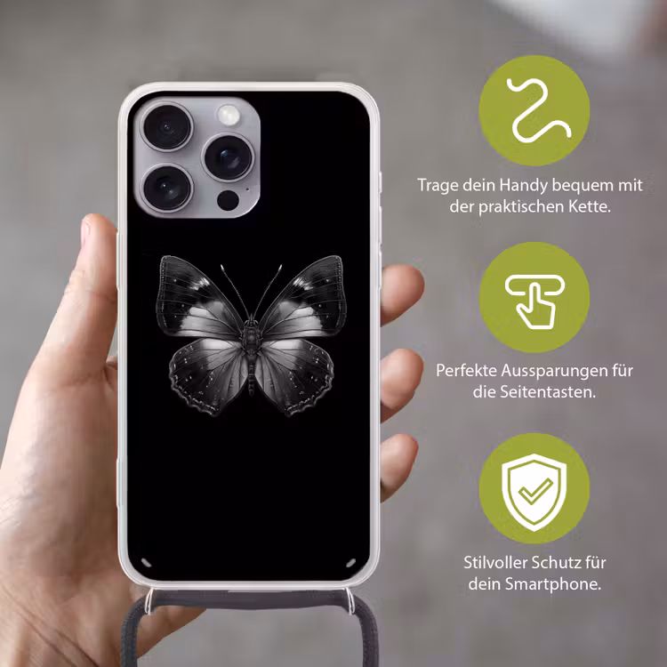 Vlinder - Grijs - Mysterieus Hoesje iPhone 16 Pro Max met koord klein -sfeer2_DE