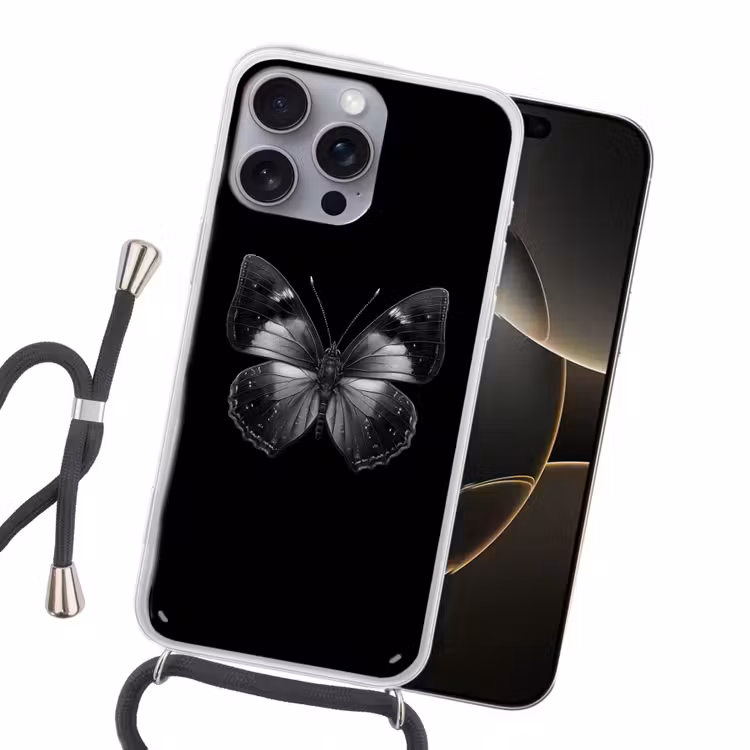 Vlinder - Grijs - Mysterieus Hoesje iPhone 16 Pro Max met koord klein -sfeer1