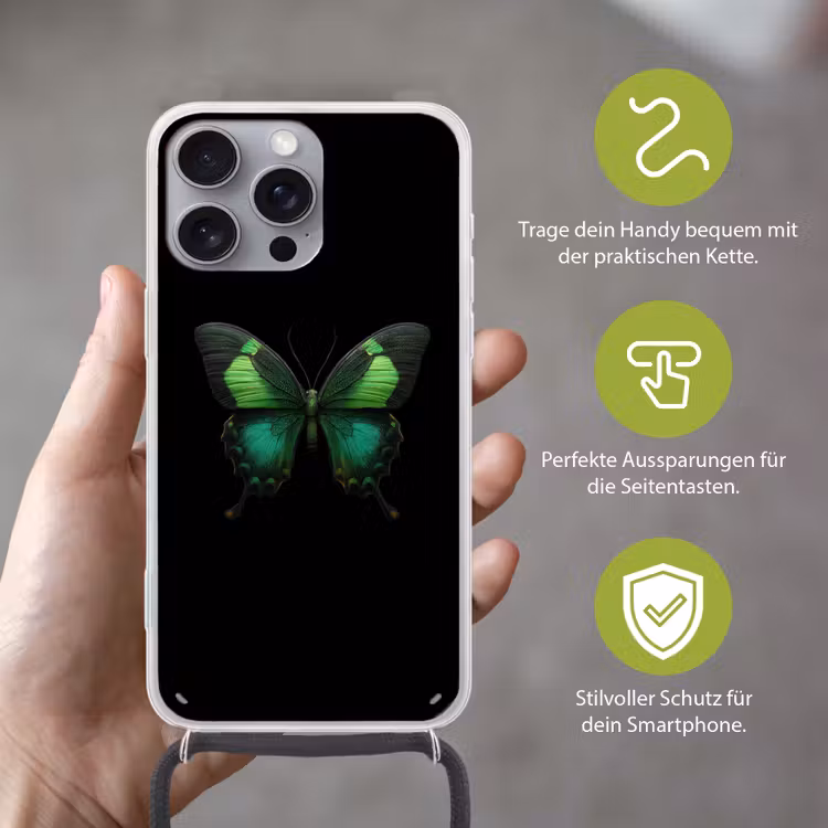 Vlinder - Groen - Opvallend Hoesje iPhone 16 Pro Max met koord klein -sfeer2_DE