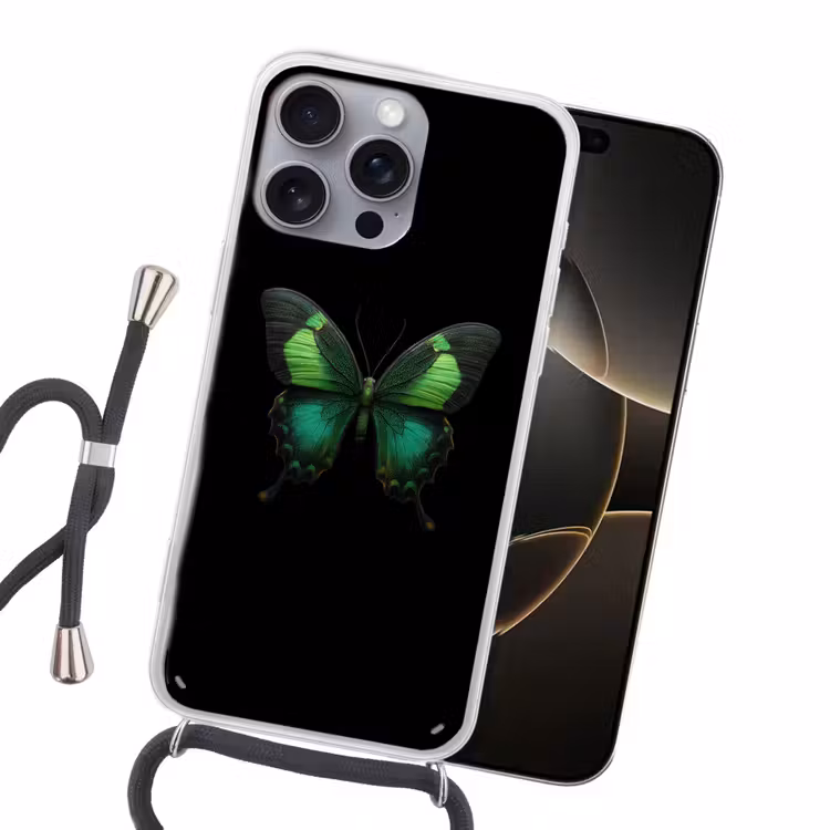 Vlinder - Groen - Opvallend Hoesje iPhone 16 Pro Max met koord klein -sfeer1