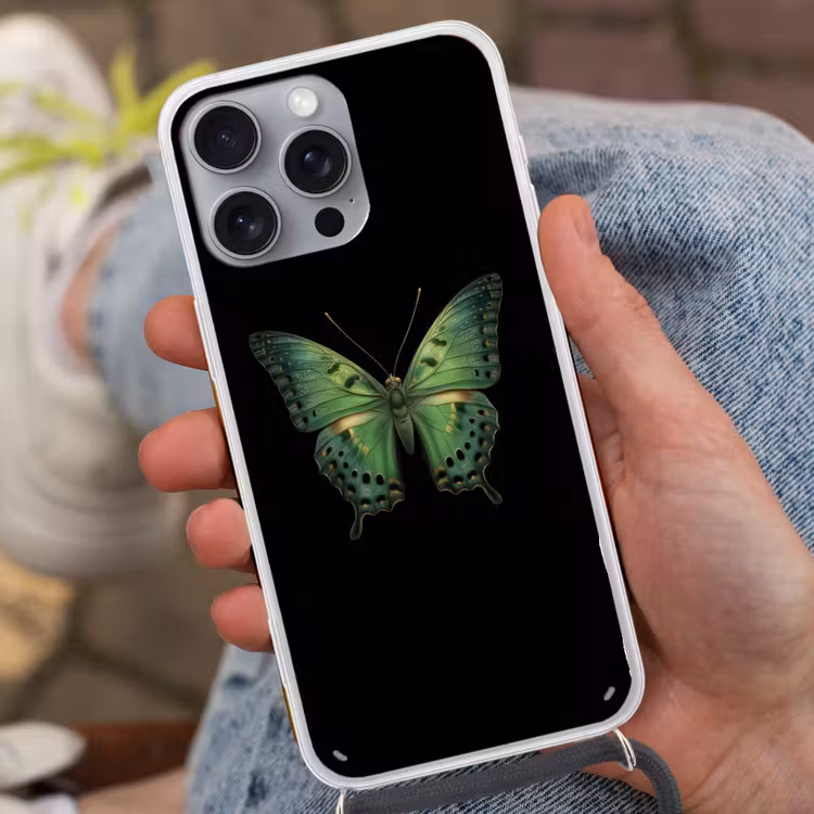 Vlinder - Groen - Diepte Hoesje iPhone 16 Pro Max met koord klein -sfeer3