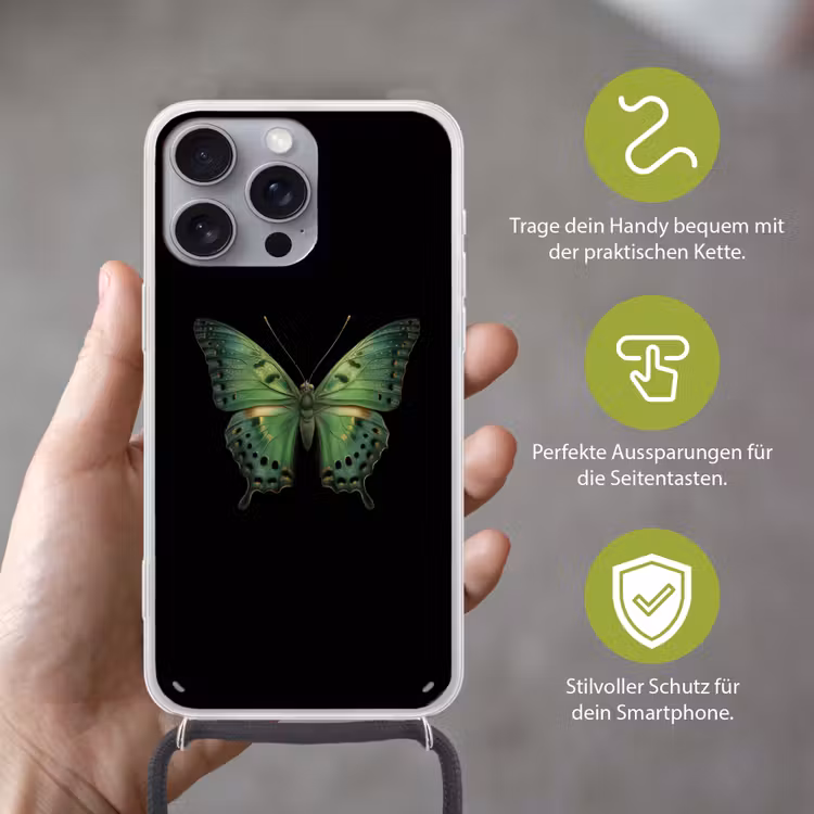 Vlinder - Groen - Diepte Hoesje iPhone 16 Pro Max met koord klein -sfeer2_DE