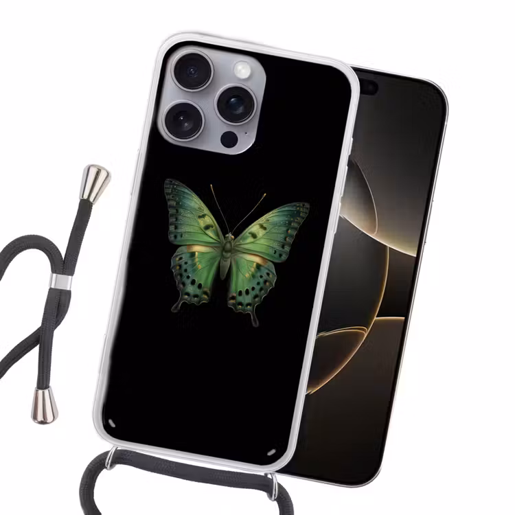 Vlinder - Groen - Diepte Hoesje iPhone 16 Pro Max met koord klein -sfeer1
