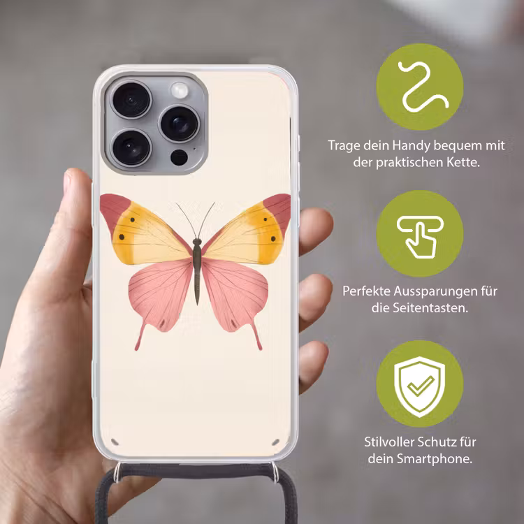 Vlinder - Illustratie - Roze Hoesje iPhone 16 Pro Max met koord klein -sfeer2_DE