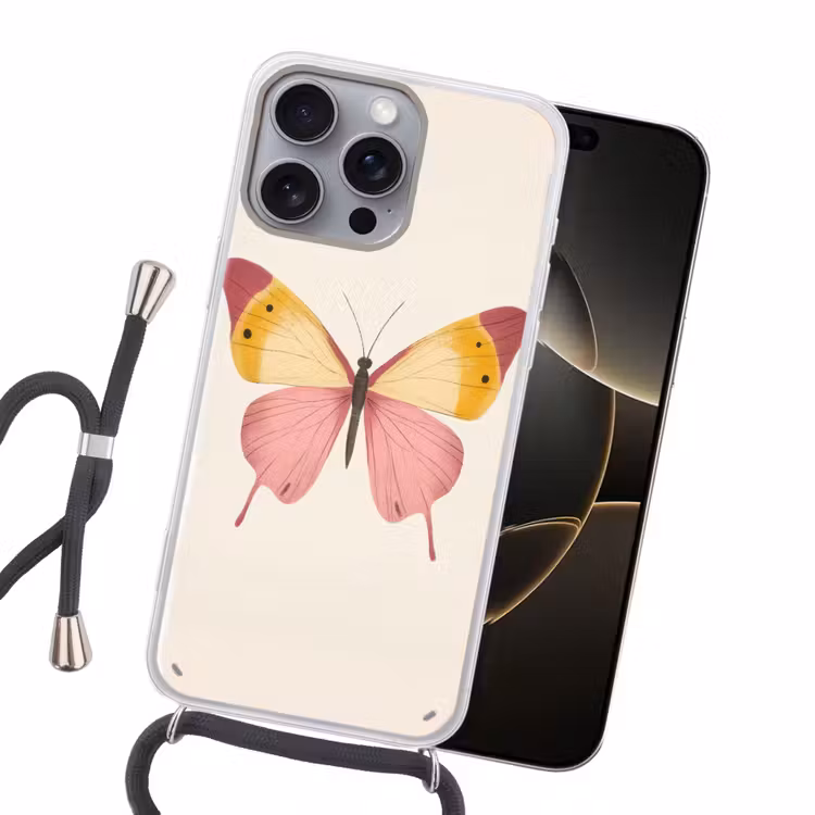 Vlinder - Illustratie - Roze Hoesje iPhone 16 Pro Max met koord klein -sfeer1
