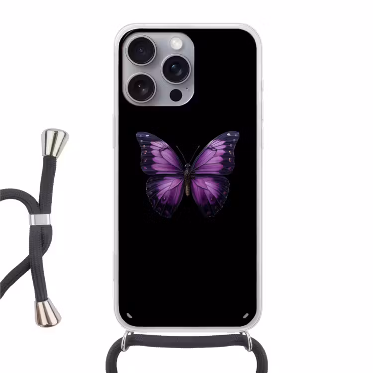 Vlinder - Paars - Levendig Hoesje iPhone 16 Pro Max met koord klein -3d