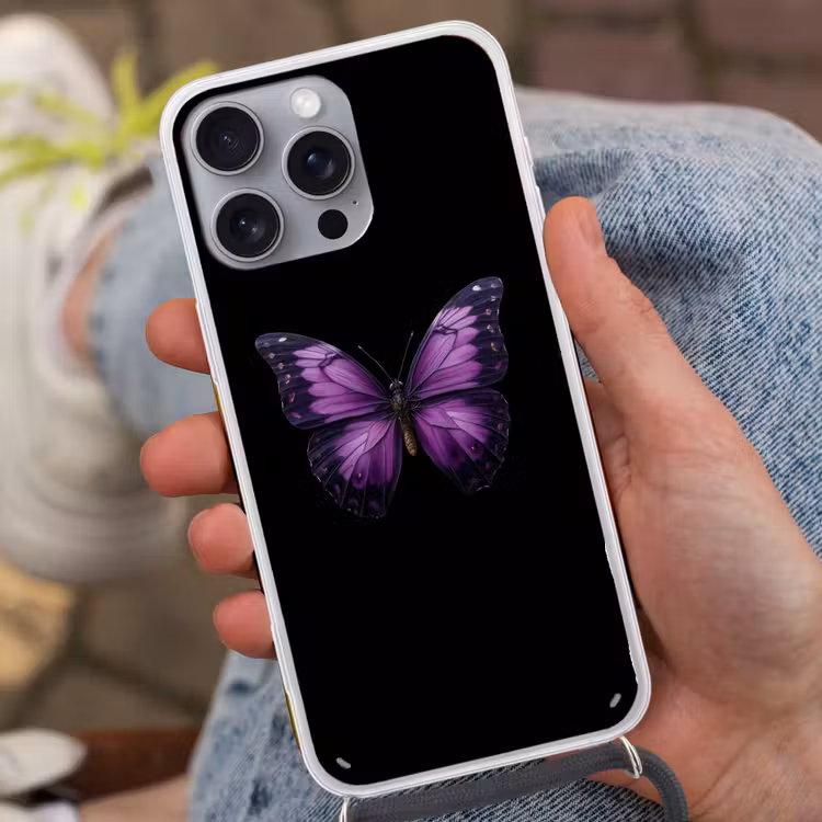 Vlinder - Paars - Levendig Hoesje iPhone 16 Pro Max met koord klein -sfeer3